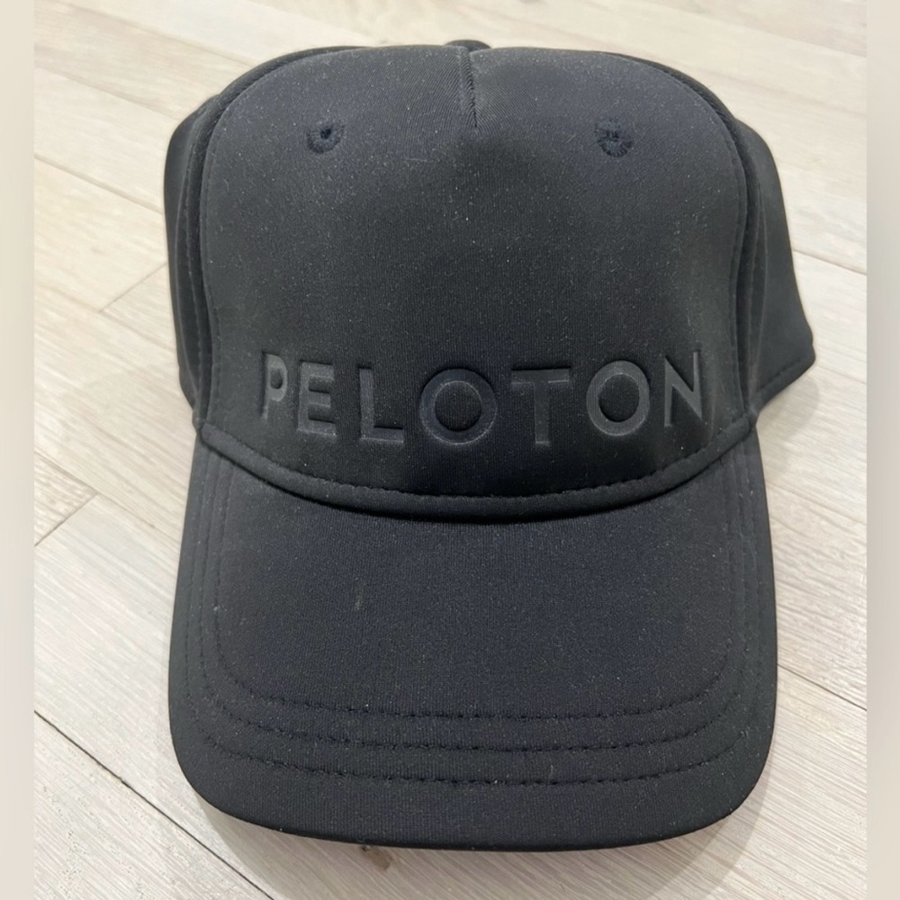 Peloton Baseball Cap Embossed Logo Black Adjustable Hat NWOT